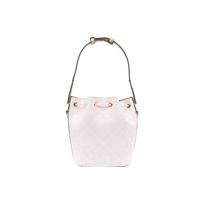 TORY BURCH T Monogram Leather Bucket Bag, One Shoulder Handbag Mini Women's Pink-2