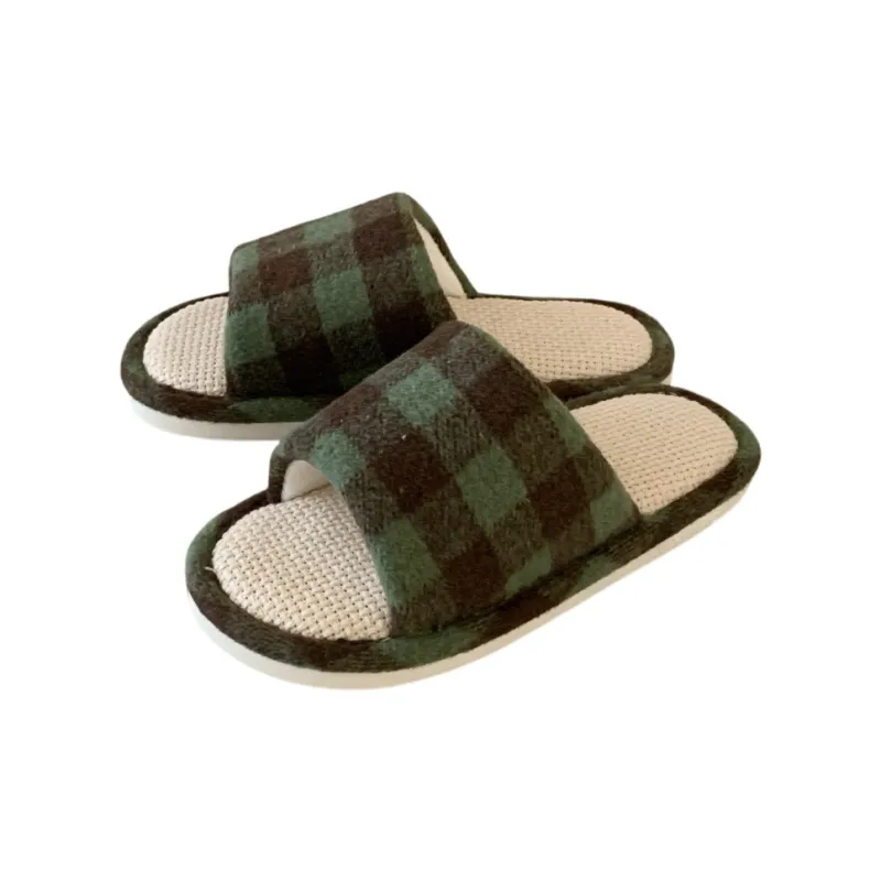 SHIGUDE Linen Slippers Women's Black-6