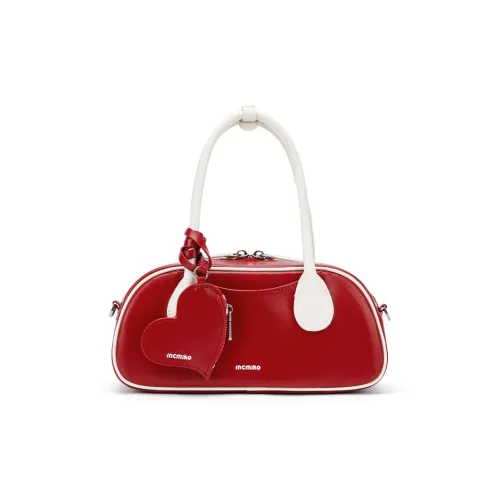 MCMIKO Cow Split Leather Bowling Ball Boston Bag Shoulder Bag Crossbody Bag Handbag Regular Women's Red & White