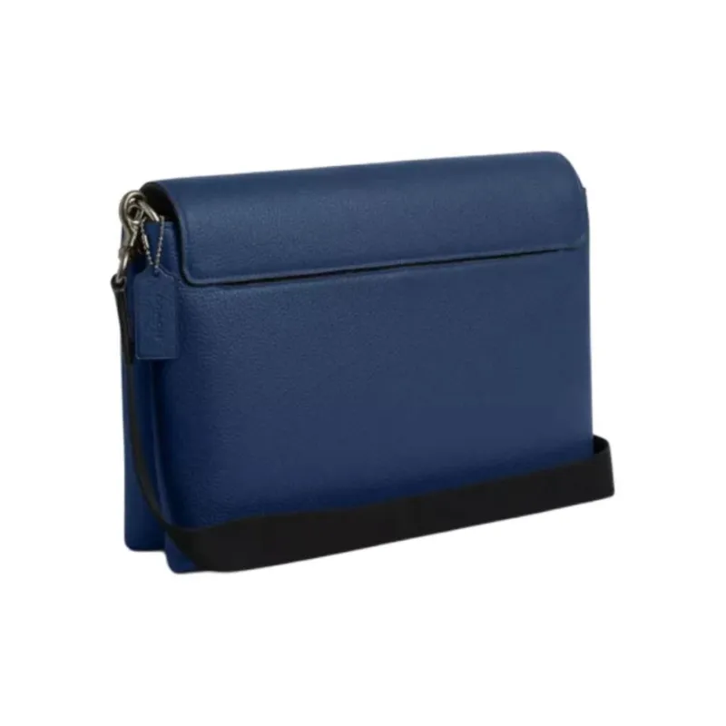 COACH Litchi Grain Leather Messenger Bag, Shoulder Bag, Crossbody Bag Tubas Men's Dark Blue-1