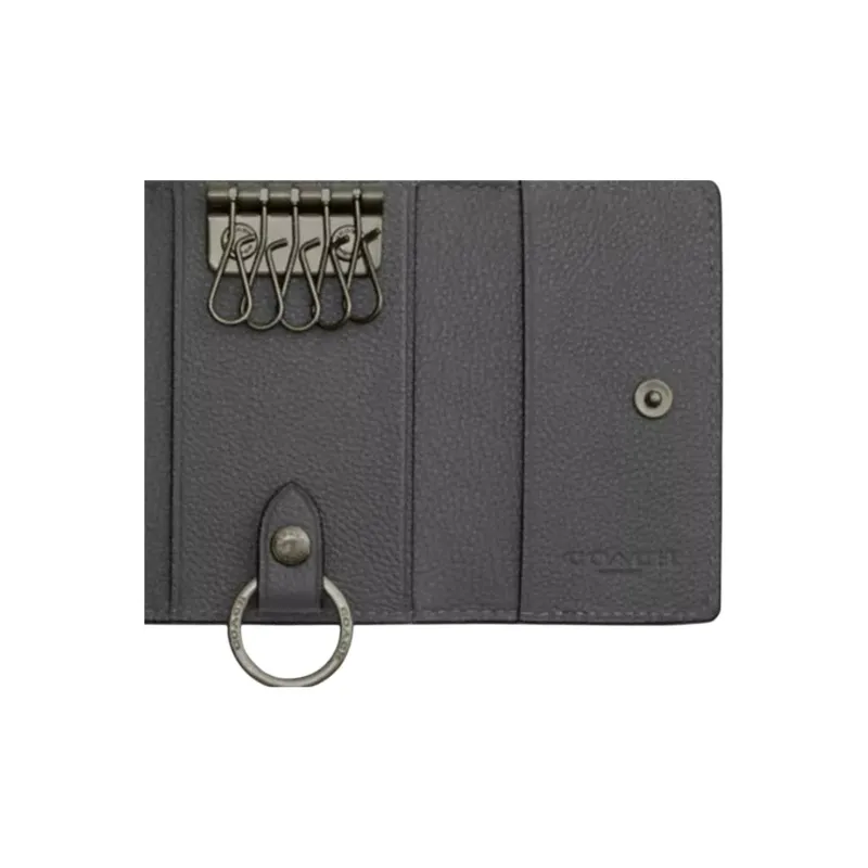 COACH Smooth Leather Key Pouch Mini Men's Dark Gray-3