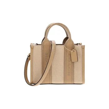 COACH Smith Fabric With Cow Split Leather Tote Bag Shopping Bag Handbag Mini Women's Deep Natural & Mixed Color