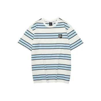 Skechers T Shirt Unisex White Base Blue Mixed Stripes