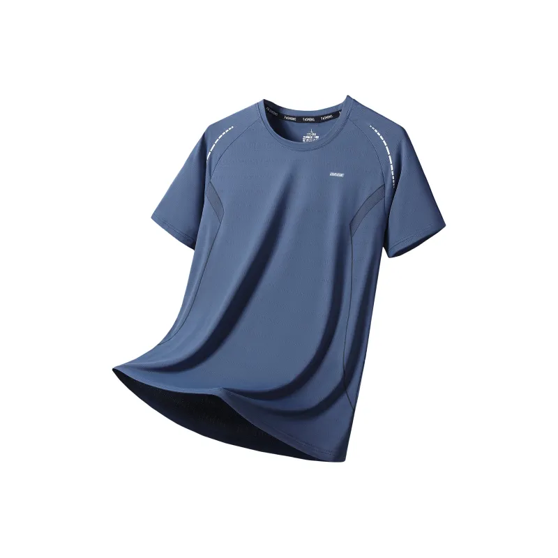 BAGE Versatile Solid Color Ice Silk Short Sleeved T Shirts Unisex-11