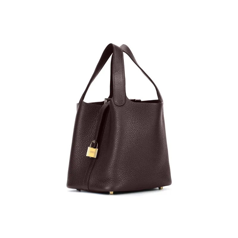 HERMES Picotin Lock Taurillon Clemence Leather Basket Bag, Bucket Bag, Handbag Women's 46 Ebene Ebony-1
