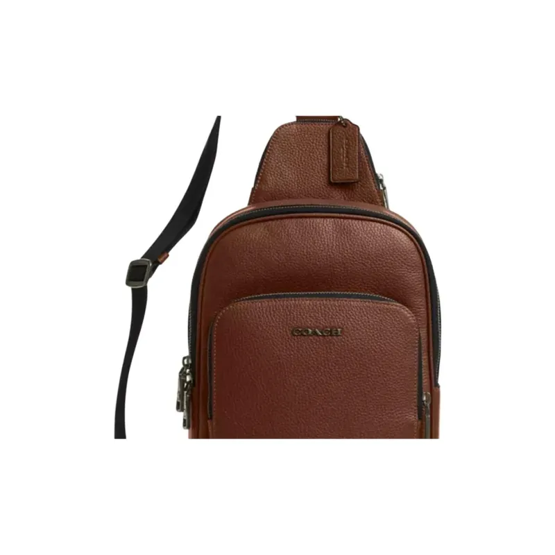 COACH ETHAN Litchi Grain Leather Sling Bag Regular Men's Saddle Brown-3