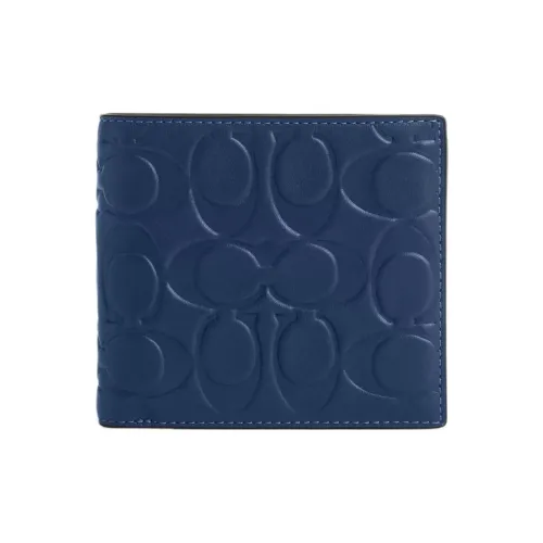 COACH Smooth Calf Leather Wallet Mini Men's Dark Blue
