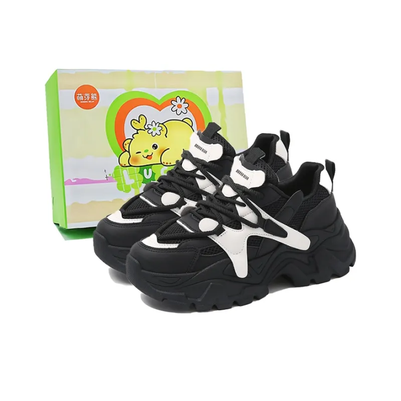 Budding Bear Height Increasing Wear-Resistant Lightweight Breathable Slip-Resistant Low-Top Chunky Sneakers Women's-28