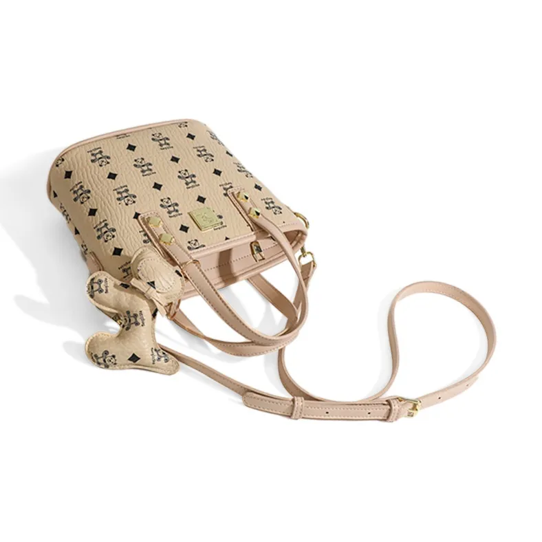 CLEVER& KETCH PU Tote Shoulder Bag, Crossbody Bag, Handbag Women's Apricot/Pink/Brown-3