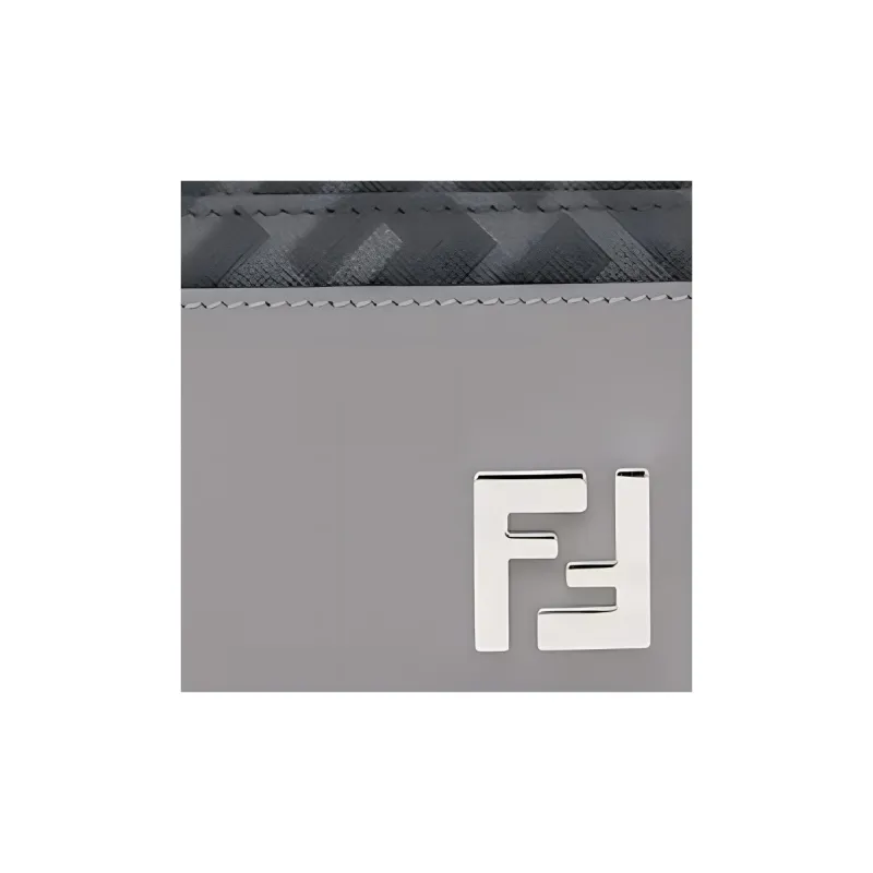 FENDI FF Calfskin With Canvas Card Holder Men's Gray & Black-3
