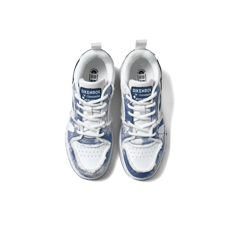 DIKENROK Height Increasing Abrasion Resistant Breathable Slip Resistant Low Top Skateboard Shoes Unisex White Blue-7