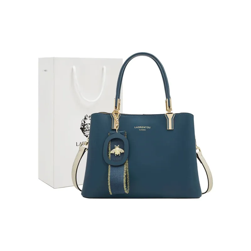 Old Man's Head Cow Split Leather+Synthetic Leather Crossbody Tote Handbag Regular Women's Dark Cyan/White-5