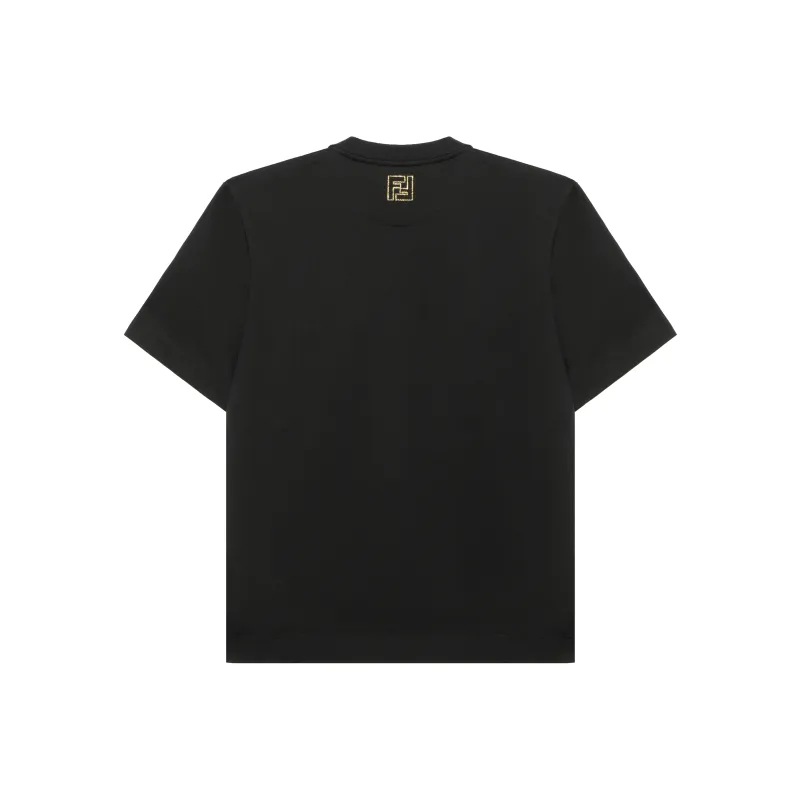 FENDI Logo Glittered Crewneck T Shirt-1
