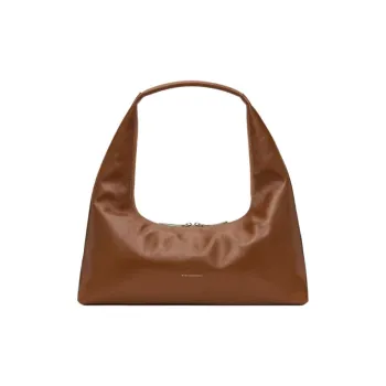 MARGESHERWOOD Pleated Polished Leather Shoulder Bag Large Size Women's Brown