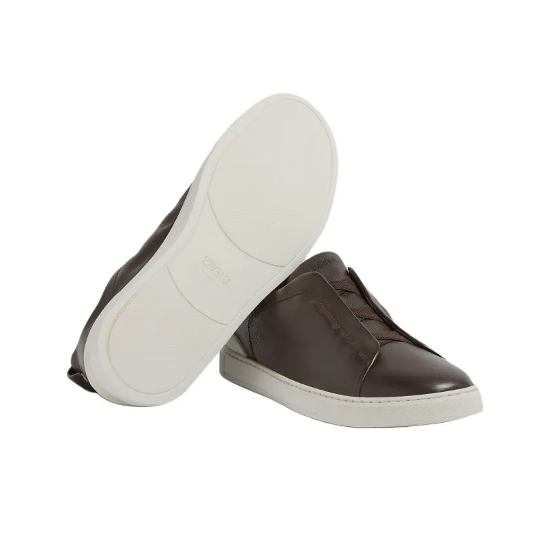 Zegna Triple Stitch Secondskin Low Top Skateboard Shoes Men's Dark Brown-4