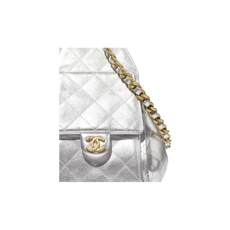 CHANEL Tweed With Fabric Hobo Bag, Handbag, Shoulder Bag Trumpets Women's Silver-3