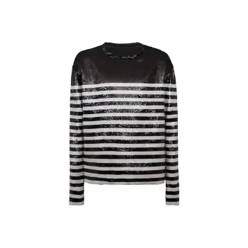 BALMAIN Mariniere Sequin embellished Silk T shirt
