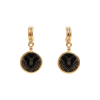 HERMES Enamel Gold plated Earrings Women's Black