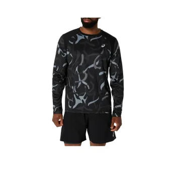 Asics ROAD ALL OVER PRINT LS TOP T Shirt Men's Black
