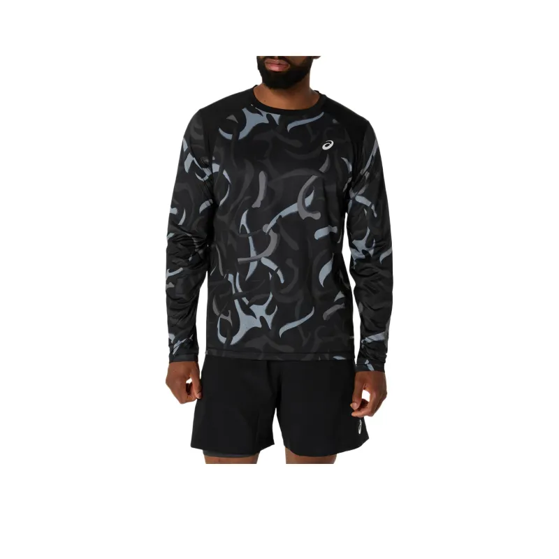 Asics ROAD ALL OVER PRINT LS TOP T Shirt Men's Black-0