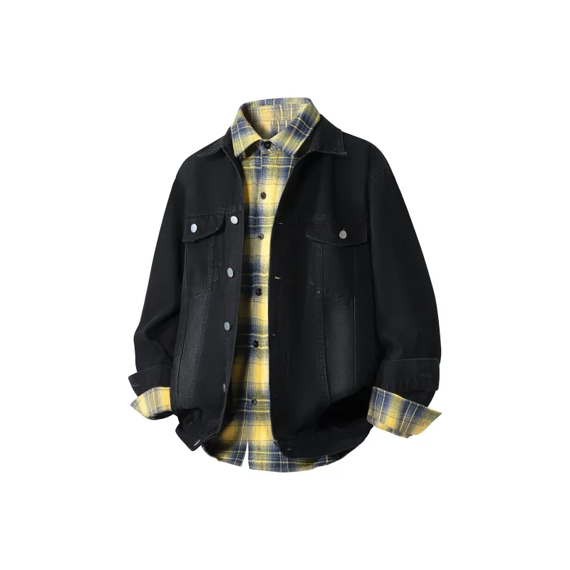 HOKLV Jacket Unisex Black Coat+Yellow Shirt-0