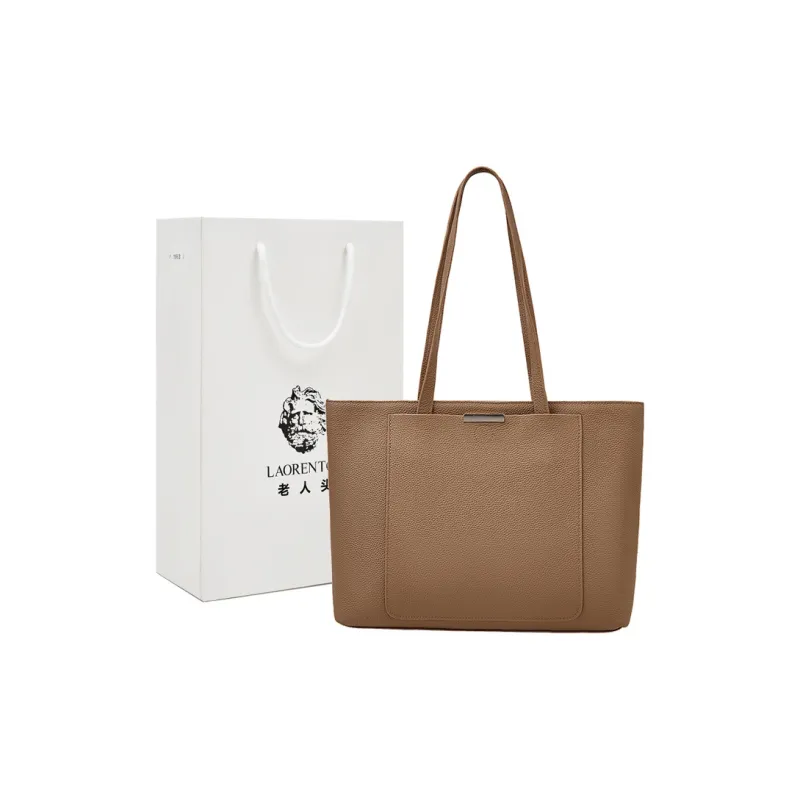 Old Man's Head Synthetic Leather Tote Bag Shoulder Bag Regular Women's Black/elephant Grey/brown-7