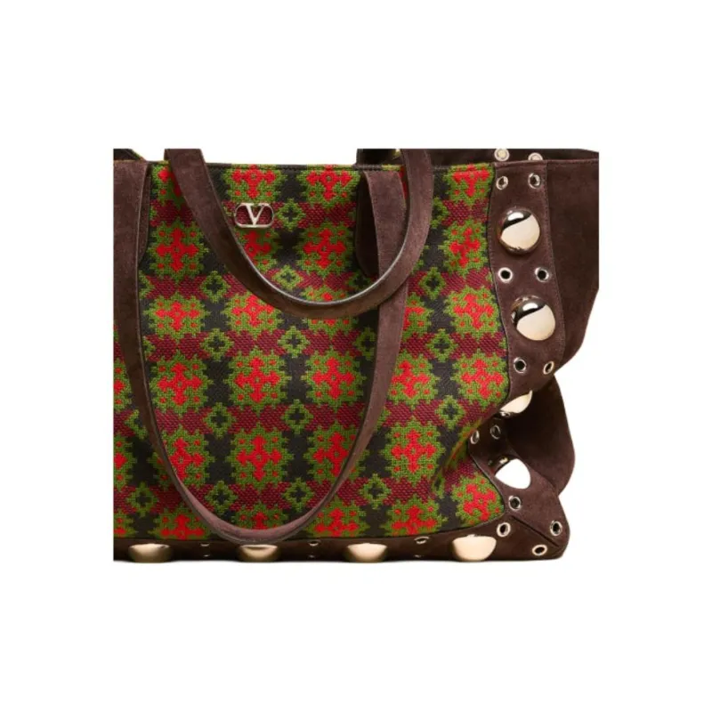 Valentino Suede Tote Bag, Shopping Bag, Shoulder Bag Tubas Women's Dark Brown-7