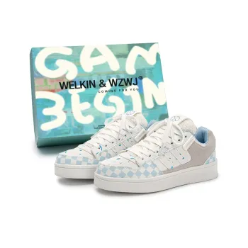 WELKIN&WZWJ Anti Slip Wear Resistant Low Top Skateboard Shoes Unisex Blue Plaid