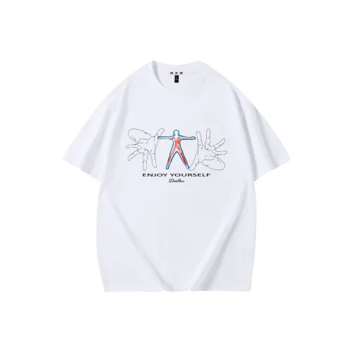 DOH STORE Versatile Casual Loose Fit Off-The-Shoulder 100% Cotton Pullover Crew Neck Short-Sleeved T-Shirts Unisex