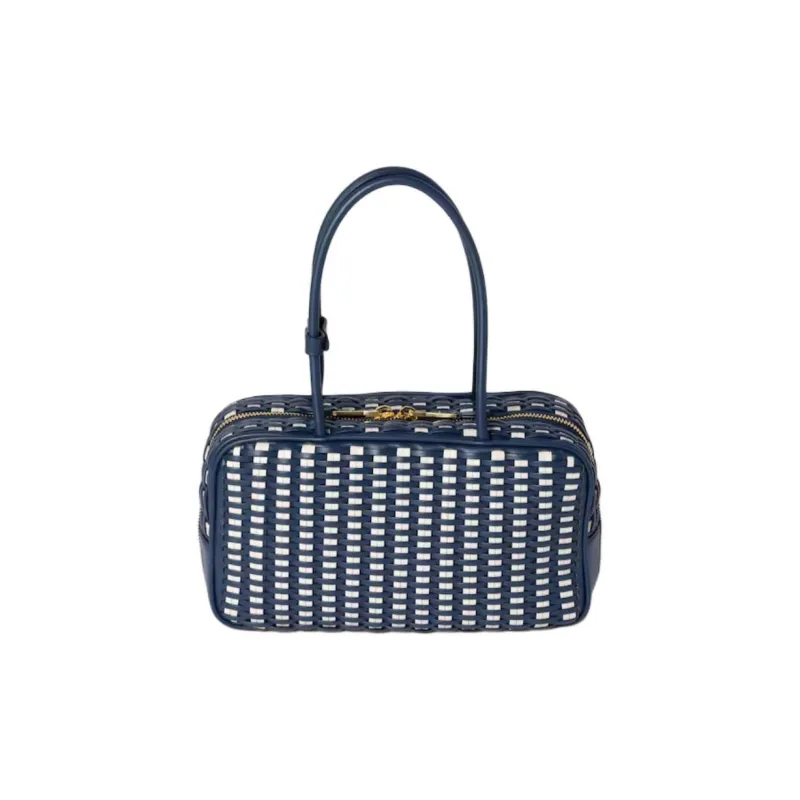 MIU MIU Beau Cow Leather Handbag Unisex Blue-3