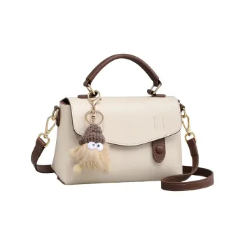 PESASRIE Cow Leather Shoulder Bag, Crossbody Bag, Handbag Women's Milk White