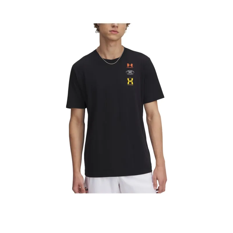 Under Armour T Shirt Men's Black/White/Campus Gold-2