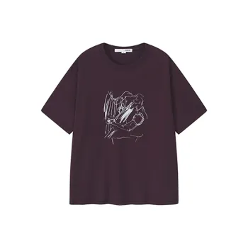 YOSHIYOYI Short Sleeved T Shirts Unisex Dark Purple