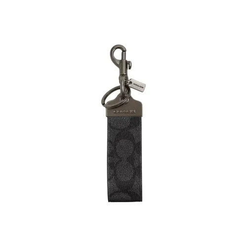 COACH Canvas, Calfskin, Leather Keychains Men's Black