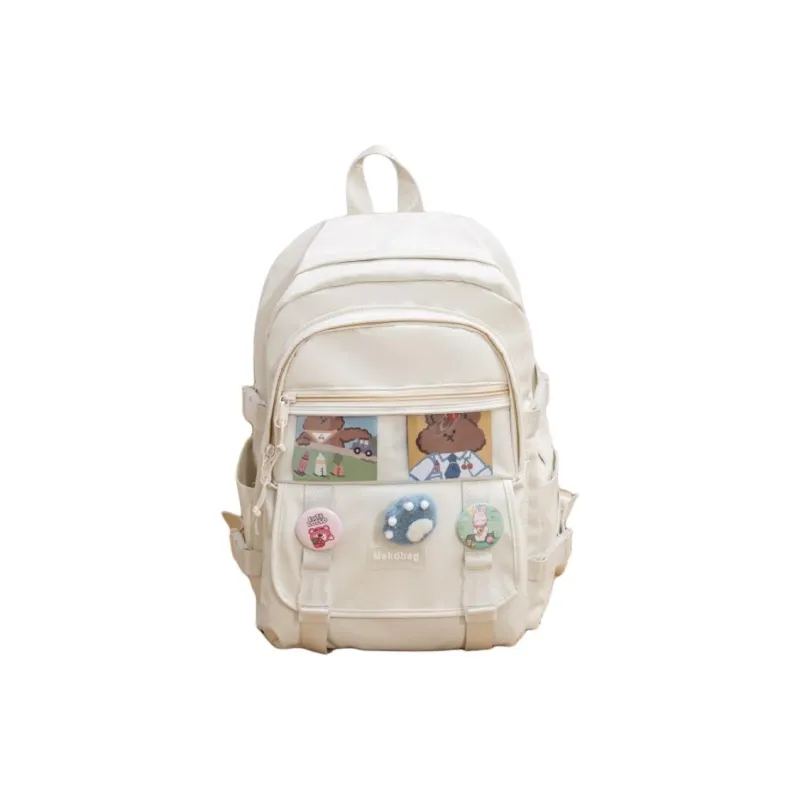 Deli Bear Canvas Backpack Regular Women's White/Black/Pink/Blue-0