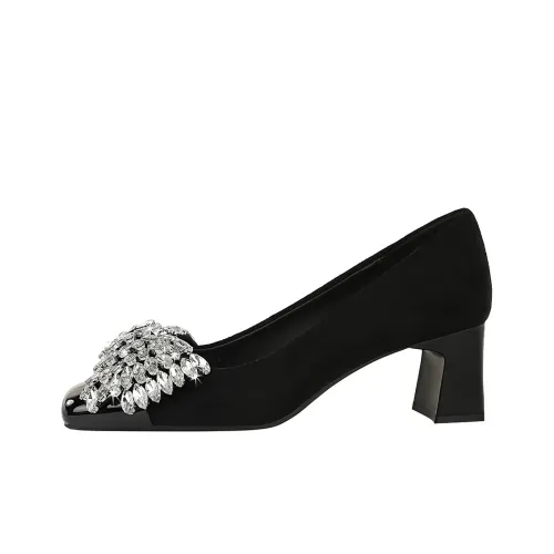 QITUMAUL Chunky Heel High Heels Women's Black