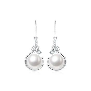Lao Feng Xiang Pearl S925 Sterling Silver Hoop Earrings Women's