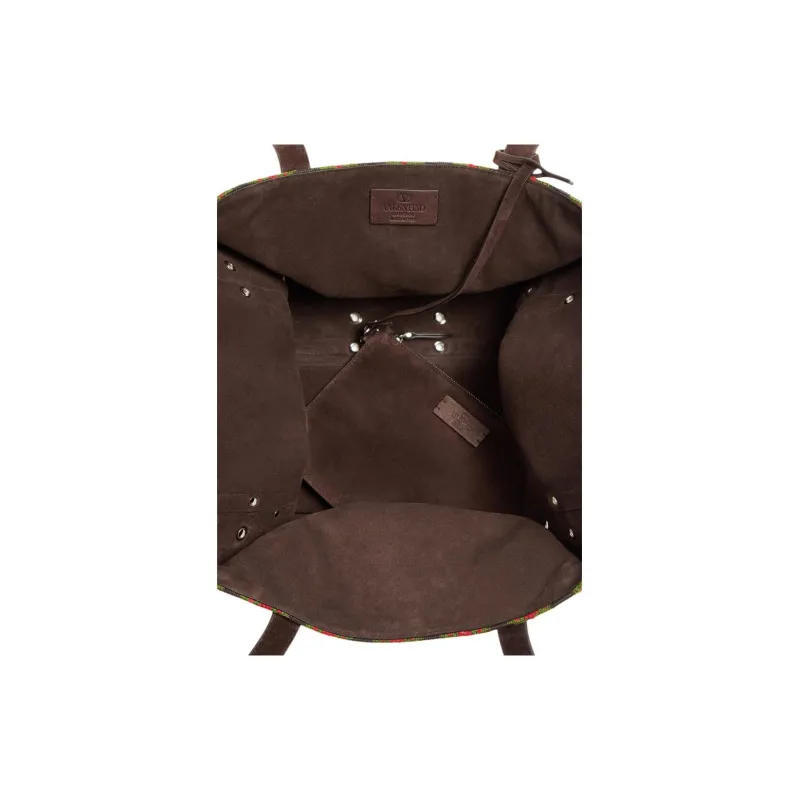 Valentino Suede Tote Bag, Shopping Bag, Shoulder Bag Tubas Women's Dark Brown-4