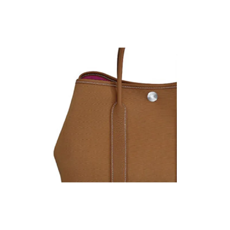 HERMES Garden Party Officier Canvas With Negonda Leather Handbag Unisex Gold Brown Inner & Rose Red-4