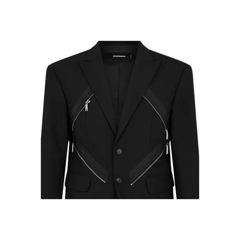 DSQUARED 2 Diamond Zipped Blazer Jackets & Coats Men's Black-4