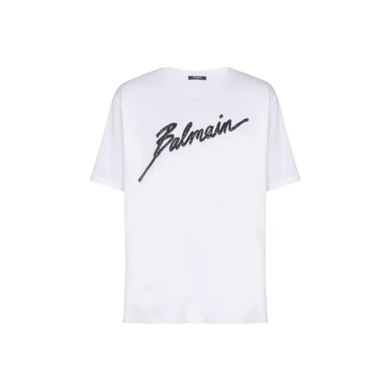 BALMAIN Logo Embellished Crewneck T Shirt-0