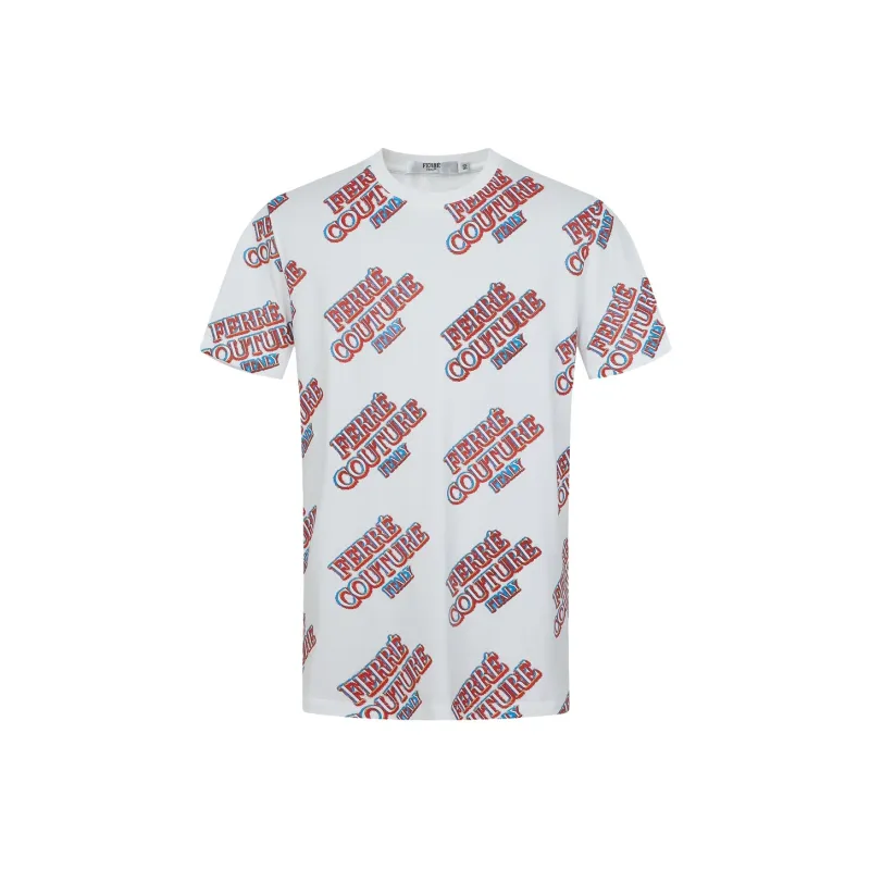 FERRE Fluorescent Holographic Letter All Over Print Crew Neck Short-Sleeved T-Shirt Men's-0