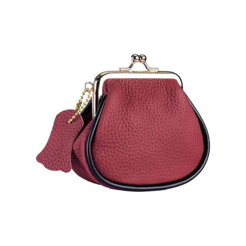 Tong Tong Rabbit Top Grain Cow Leather Coin Purse Women's Black/Burgundy/Elephant Gray/Denim Blue/Orange/Earth Yellow-1