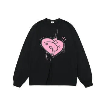 Guuka Crew Neck Drop Shoulder Loose Fit Couple 100% Cotton Long Sleeved T Shirt Unisex Black