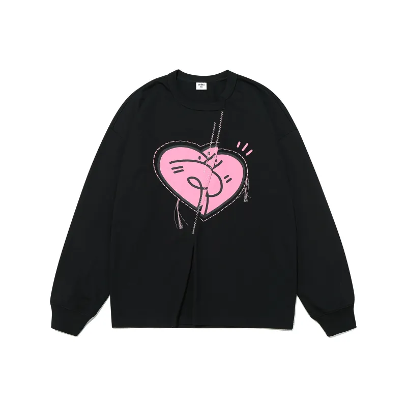 Guuka Crew Neck Drop Shoulder Loose Fit Couple 100% Cotton Long Sleeved T Shirt Unisex Black-0
