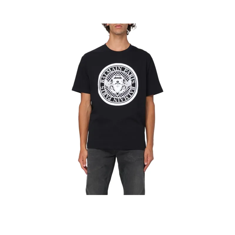 BALMAIN Logo Flocked Crewneck T-Shirt-0