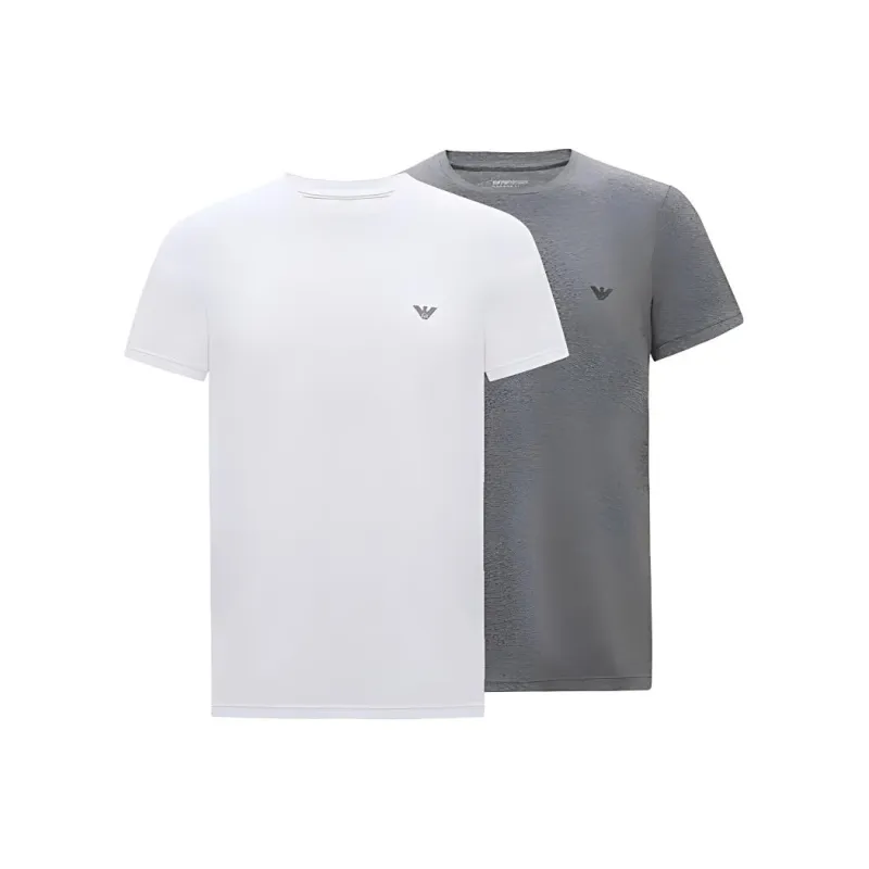 EMPORIO ARMANI SS24 Regular Logo Print Crew Neck Short Sleeved T Shirt Men's Men's 2 Pack 2 Pack-0