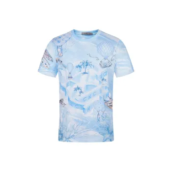 C'N'C Trend Series Spring And Summer T Shirt Men's Blue Floral Pattern