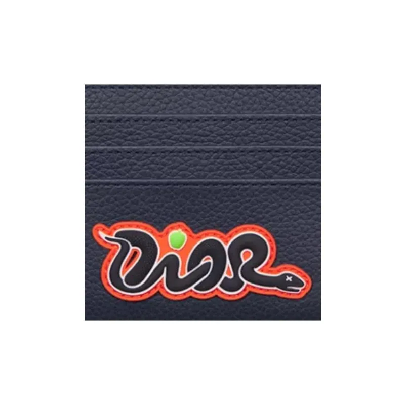 DIOR KAWS Collaboration Cow Leather Card Holder Women's Marine Blue-2