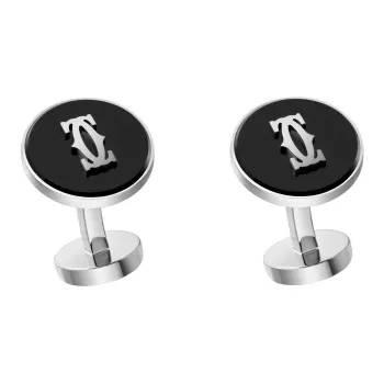 CARTIER Onyx 925 Silver Palladium Plated Cufflinks Unisex Silver